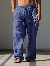 abordables Classique-Homme Graphique Etoile Totem Pantalons en Lin Pantalons Pantalons Amples Taille Moyenne Occasionnel Vacances Tenue quotidienne Sortir Printemps Automne Noir Bleu Vert