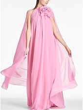 preiswerte Rosa-Strandhochzeit A-Linie Abendkleid Elegantes Kleid Formell Ball Bodenlang Ärmellos Juwel-Ausschnitt Chiffon mit Schulterblume 2025