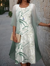 abordables Robe Fleurie-Robe de graduation pour femmes Robe Midi Ensemble de deux pièces Robe d&#039;invitée de mariage Robe cocktail Robe en chiffon Extérieur Vacances Mode Imprimé décontracté Éléguante Printemps Col rond À