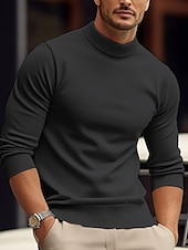 billiga tröja för män-Herr Pullover tröja Stickad tröja Ribbad Sticka Stickat Slät Mock Neck Grundläggande Håller värmen Dagliga kläder Semester Kläder Höst vinter Svart Vit S M L