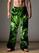 abordables Pantalons décontractés imprimés pour hommes-Flamme Abstrait Homme Impression 3D Pantalon Extérieur Usage quotidien Vêtement de rue Polyester Bleu Clair Jaune Rouge S M L Taille médiale Élasticité Pantalon
