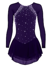 voordelige Schaatsjurken-Kunstschaatsjurk Dames Voor meisjes Schaatsen Jurken Paars Zwart Wit Open achterkant Netstof Spandex Hoge Elasticiteit Opleiding Wedstrijd Kunstschaatskleding Klassiek Kristal / Bergkristal Lange mouw