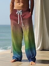 billiga Casual byxor med tryck för män-regnbågsgradient lgbt casual herr 3d print byxor byxor utomhus gata gå ut polyester röd lila grön s m l midja elasticitet byxor