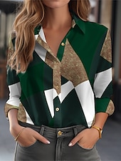 economico Top a Righe e Geometrici per Donne-Camicia da donna a maniche lunghe blouse con bottoni moda geometrica stampa bottoni top regolari colletto camicia casual rosso blu viola verde primavera e autunno