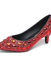 お買い得  結婚式のゲスト-女性用キラキラ輝くラインストーンのポインテッドトゥパンプス - 結婚式、カクテルパーティー、パーティーに最適なローキトンヒールのドレスシューズ