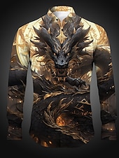 economico Stampa animal-Per uomo Drago Camicia Camicia con bottoni Manica lunga Astratto Da tutti i giorni Per uscire Primavera estate Collo ripiegabile Stampa Bottone giù Rosso Uva Blu Verde scuro Viola