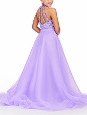economico Abiti da damigella-Abito a due pezzi lungo a strascico per la damigella d&#039;onore compleanno delle ragazze abito prom carino in organza con piume  pelliccia per una vestibilità da 3 a 16 anni