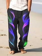 abordables Vacances-Homme Flamme Pantalons en Lin Pantalons Pantalons Amples Taille Moyenne ancien Extérieur Tenue quotidienne Vêtements de rue Automne &amp; Hiver Jaune Rouge Bleu