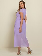 abordables Robe de cocktail-robe longue Femme Grande Taille Robe de bal Manche Courte Eté Printemps Automne - Mode Soirée Moderne Ruché Couleur monochrome Col V Vacances 2023 Noir Blanche Jaune Vert Claire Vin Rouge Bleu Vert