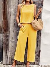 abordables Débardeurs et camisoles femme-Débardeur en camisole pour femmes noir jaune bleu couleur solide décontracté mode quotidienne encolure ronde ajustement régulier S