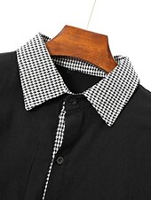 preiswerte Herrenhemd zum Knöpfen-Herren Hemd Sommerhemd Oberhemd Knopfhemd Lässiges Hemd Schwarz Weiß Blau Langarm Farbblock Hahnentrittmuster Kargen Täglich Urlaub Vordertasche Bekleidung Baumwolle Baumwollmischung Modisch