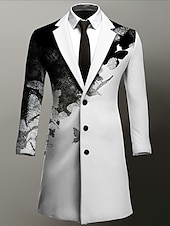 cheap Men&#039;s Print Lightweight Coats-Men&#039;s Butterfly Winter Coat Overcoat Coat Warm Breathable Comfortable Business Work Wear to work Going out Pocket Print Fall &amp; Winter Turndown Long Sleeve Black Purple Green