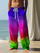 billiga Casual byxor med tryck för män-regnbågsgradient lgbt casual herr 3d print byxor byxor utomhus gata gå ut polyester röd lila grön s m l midja elasticitet byxor