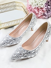 お買い得  結婚式のゲスト-女性用キラキラ輝くラインストーンのポインテッドトゥパンプス - 結婚式、カクテルパーティー、パーティーに最適なローキトンヒールのドレスシューズ