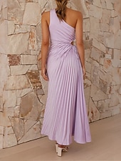 cheap Cocktail Dress-Women&#039;s Prom Dress Party Dress Cut Out Dress Pleated Drawstring One Shoulder Sleeveless Valentine&#039;s Day Wedding Guest Elegant Black Light Purple Summer Spring