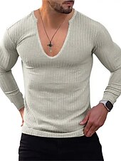 economico magliette di base-Per uomo Maglietta Maglietta a Maglia Camicia a Maniche Lunghe Manica Lunga Scollo a V Primavera &amp; Autunno Semplice Striscia di Fossa Moda Designer Essenziale Vacanza Streetwear Uscire Vinaccia Nero
