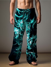 abordables Pantalons décontractés imprimés pour hommes-Flamme Abstrait Homme Impression 3D Pantalon Extérieur Usage quotidien Vêtement de rue Polyester Bleu Clair Jaune Rouge S M L Taille médiale Élasticité Pantalon