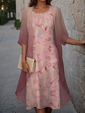 abordables Robe Fleurie-Robe de graduation pour femmes Robe midi Ensemble de robes Deux pièces Robe d&#039;invitée Cocktail Imprimé floral Chiffon Décontractée Mode Élégante Moderne Printemps Col rond À manches courtes