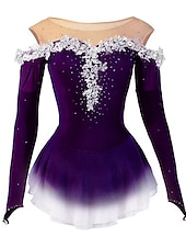 preiswerte Eiskunstlaufkleider-Eiskunstlaufkleid Damen Mädchen Eislaufen Kleider Gelb Rosa Dunkellila Patchwork Gitter Spandex Hochelastisch Wettbewerb Eiskunstlaufkleidung Kristalle Dummes Licht Modisch Langarm Eislaufen