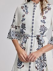 economico abito casual stampato-abito a trapezio con lacci geometrici floreali casual