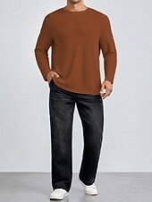 preiswerte Basic-T-Shirts-Herren Waffel-T-Shirt T Shirt Waffelstrick T-Shirt T-Shirt Langarm Rundhalsausschnitt Frühling &amp; Herbst Einfach Mode Designer Basic Strick Urlaub Straße Ausgehen Weiß Khaki Top T-Shirt für Herren