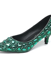 お買い得  結婚式のゲスト-女性用キラキラ輝くラインストーンのポインテッドトゥパンプス - 結婚式、カクテルパーティー、パーティーに最適なローキトンヒールのドレスシューズ