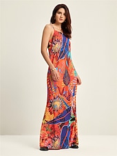 abordables robe décontractée imprimée-robe longue de vacances à la mode d&#039;été à imprimé tropical