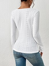 お買い得  レディースセクシートップス-Tシャツ アイレットトップ 女性用 ブラック ホワイト 平織り レーストリム 日常 ファッション スクエアネック スリム S