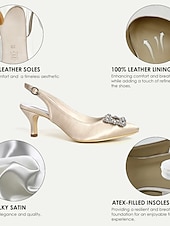 tanie Panna młoda-białe ślubne buty na obcasie typu slingback dla panny młodej – eleganckie buty ślubne ze spiczastym noskiem i klamrą z kryształkami