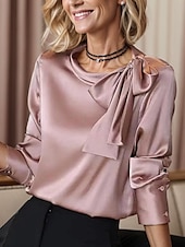 billige Dressy topper-Dame Skjorte Blondeskjorte Bluse عادي Daglig Forretning Moden Langermet Rund hals Vanlige topper Valentinsdag Arbeid Blondér Rosa Kakifarget Grå Vår &amp; Vinter