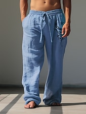 abordables Classique-Homme Graphique Etoile Totem Pantalons en Lin Pantalons Pantalons Amples Taille Moyenne Occasionnel Vacances Tenue quotidienne Sortir Printemps Automne Noir Bleu Vert