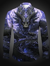 economico Stampa animal-Per uomo Drago Camicia Camicia con bottoni Manica lunga Astratto Da tutti i giorni Per uscire Primavera estate Collo ripiegabile Stampa Bottone giù Rosso Uva Blu Verde scuro Viola