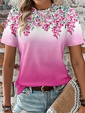 abordables T-shirt floral-t-shirt femme mode imprimé manches courtes hauts réguliers col rond quotidien week-end rose bleu vert été