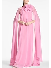 preiswerte Rosa-Strandhochzeit A-Linie Abendkleid Elegantes Kleid Formell Ball Bodenlang Ärmellos Juwel-Ausschnitt Chiffon mit Schulterblume 2025