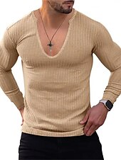 economico magliette di base-Per uomo Maglietta Maglietta a Maglia Camicia a Maniche Lunghe Manica Lunga Scollo a V Primavera &amp; Autunno Semplice Striscia di Fossa Moda Designer Essenziale Vacanza Streetwear Uscire Vinaccia Nero