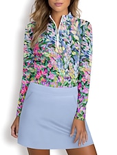 cheap Polos &amp; Quarterzips-Women&#039;s Golf Polo Shirt Blue Long Sleeve Top Floral Ladies Golf Attire Clothes Outfits Wear Apparel