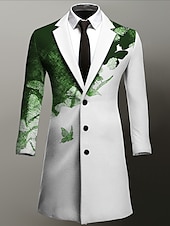 cheap Men&#039;s Print Lightweight Coats-Men&#039;s Butterfly Winter Coat Overcoat Coat Warm Breathable Comfortable Business Work Wear to work Going out Pocket Print Fall &amp; Winter Turndown Long Sleeve Black Purple Green