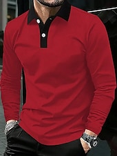 olcso Férfi klasszikus póló-Férfi POLO trikó Button Up Polos Munka Hétköznapi Hajtóka Hosszú ujj Divat Alap Színes Gomb splice Tavasz &amp; Ősz Normál Piros Sötétkék Barna Zöld POLO trikó