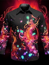 abordables Modèle 3D-Homme Notes de Musique Chemise Chemise Boutonnée manche longue Artistique Tenue quotidienne Sortir Automne &amp; Hiver Col Rabattu Imprimé Boutonné Jaune Rouge Violet
