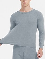 billiga Pyjamas-Herr Termiskt underställ Sovkläder Termiskt set 2 delar Slät Varm Mode Ledigt Hem Dagligen Säng Bomull Komfort Varm Mjuk Rund hals Långärmad T-shirt Byxa Höst Vinter Svart Vit