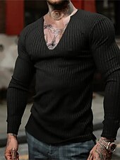 economico magliette di base-Per uomo Maglietta Maglietta a Maglia Camicia a Maniche Lunghe Manica Lunga Scollo a V Primavera &amp; Autunno Semplice Striscia di Fossa Moda Designer Essenziale Vacanza Streetwear Uscire Vinaccia Nero