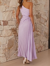 cheap Cocktail Dress-Women&#039;s Prom Dress Party Dress Cut Out Dress Pleated Drawstring One Shoulder Sleeveless Valentine&#039;s Day Wedding Guest Elegant Black Light Purple Summer Spring