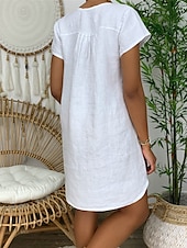 economico disegnare abiti in cotone e lino-Per donna Mini Abito Abiti ispirati al lino Abito Bianco Abito Camicia Vestito Casual Essenziale Streetwear Data Vestibilità regolare Manica Corta Collo a Spacco Bianco Giallo Rosa Arancione Estate