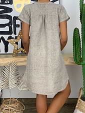 economico disegnare abiti in cotone e lino-Per donna Mini Abito Abiti ispirati al lino Abito Bianco Abito Camicia Vestito Casual Essenziale Streetwear Data Vestibilità regolare Manica Corta Collo a Spacco Bianco Giallo Rosa Arancione Estate