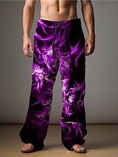 abordables Pantalons décontractés imprimés pour hommes-Flamme Abstrait Homme Impression 3D Pantalon Extérieur Usage quotidien Vêtement de rue Polyester Bleu Clair Jaune Rouge S M L Taille médiale Élasticité Pantalon