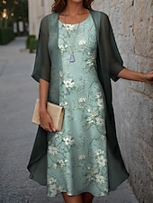 abordables Robe Fleurie-Robe de remise de diplôme pour femmes Robe midi Ensemble de robes Deux pièces Robe décontractée Robe en chiffon Robe imprimée mode moderne imprimé floral à manches courtes col rond vacances