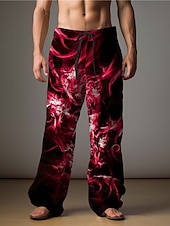 abordables Pantalons décontractés imprimés pour hommes-Flamme Abstrait Homme Impression 3D Pantalon Extérieur Usage quotidien Vêtement de rue Polyester Bleu Clair Jaune Rouge S M L Taille médiale Élasticité Pantalon