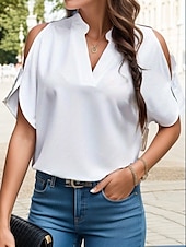 voordelige Sexy topjes voor dames-Overhemd Blouse Dames Wit Rood Groen Bloemig Effen Uitknippen Casual Modieus V-hals Normale pasvorm S