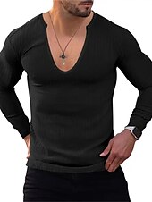 economico magliette di base-Per uomo Maglietta Maglietta a Maglia Camicia a Maniche Lunghe Manica Lunga Scollo a V Primavera &amp; Autunno Semplice Striscia di Fossa Moda Designer Essenziale Vacanza Streetwear Uscire Vinaccia Nero