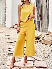abordables Débardeurs et camisoles femme-Débardeur en camisole pour femmes noir jaune bleu couleur solide décontracté mode quotidienne encolure ronde ajustement régulier S